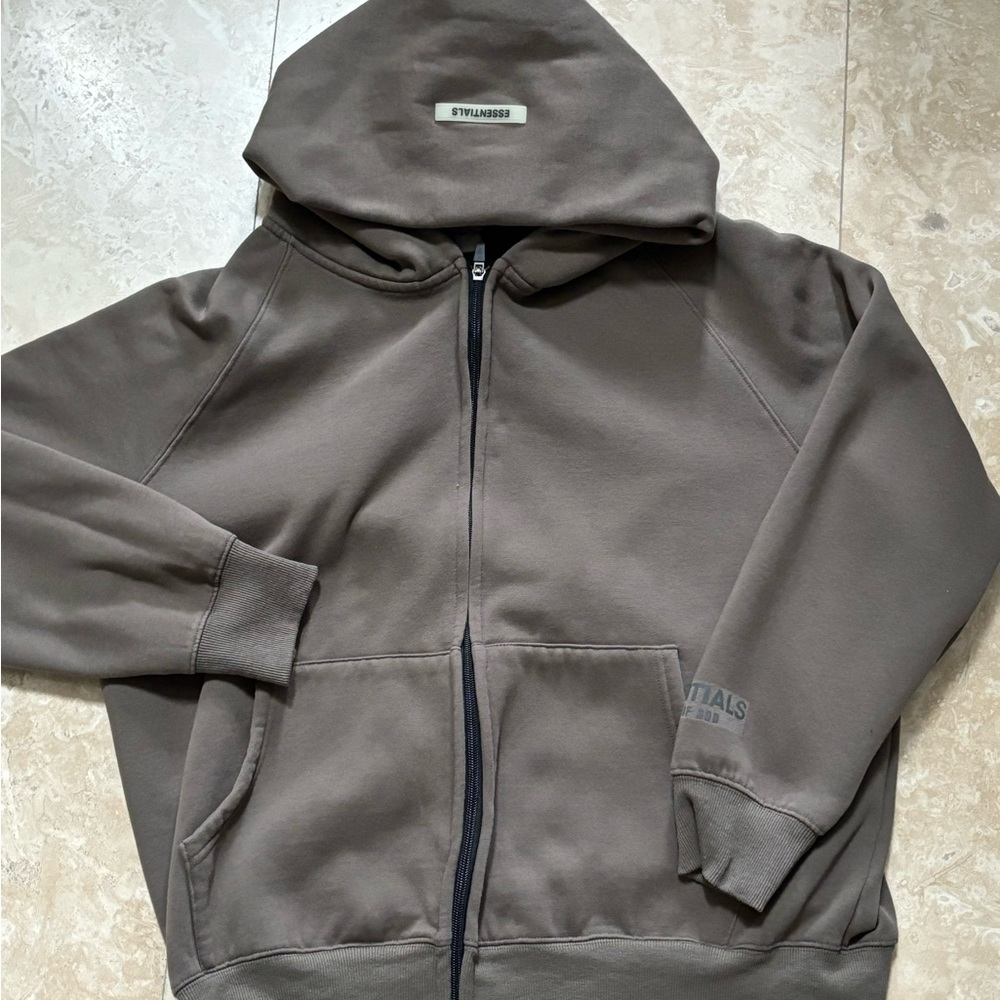 Essentials Taupe Full-Zip Hoodie